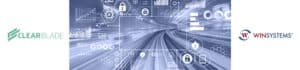 Graphic depicting abstract railway tracks overlaid with IoT Edge icons