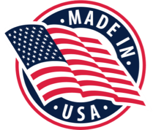 Circular graphic with US flag and Made in USA text