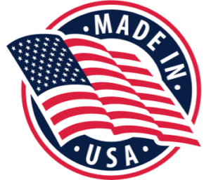 Circular graphic with US flag and Made in USA text