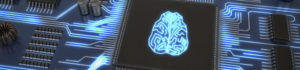 Digital brain superimposed onto microprocessor